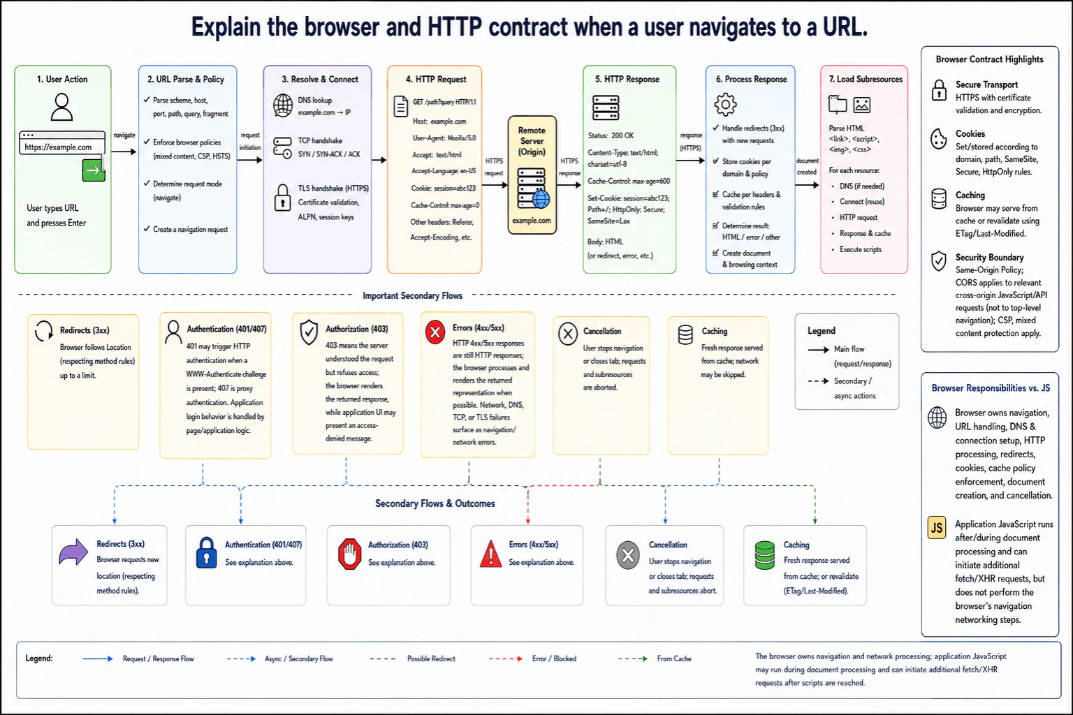 Explain the browser and HTTP contract when a user navigates to a URL. diagram