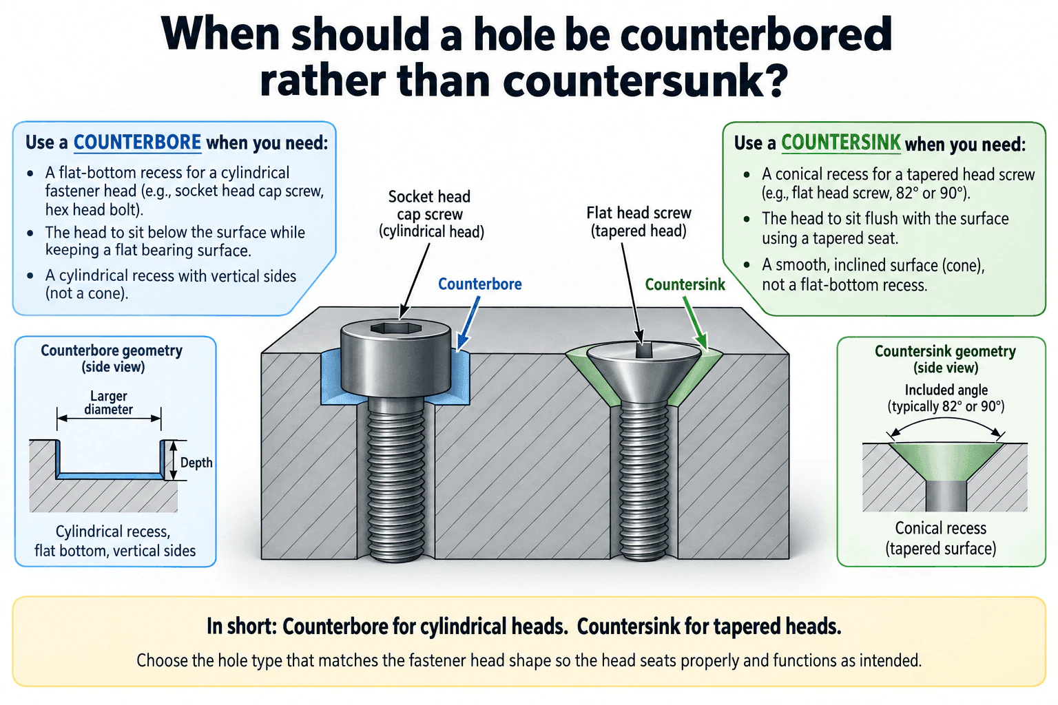 When should a hole be counterbored rather than countersunk? diagram