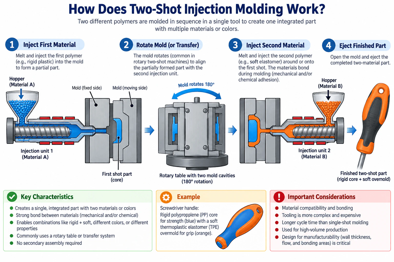 How does two-shot injection molding work? diagram