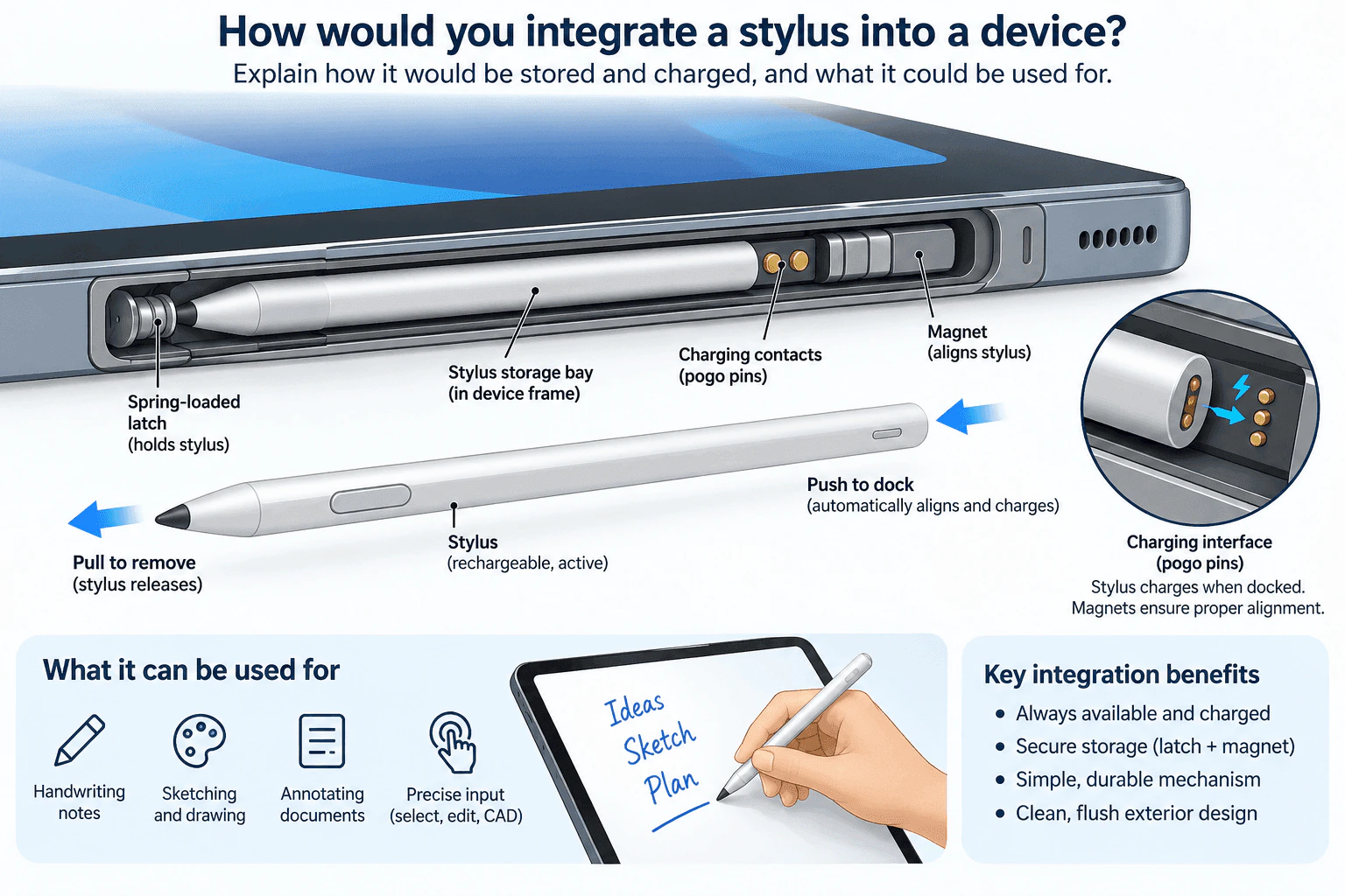 How would you integrate a stylus into a device? diagram