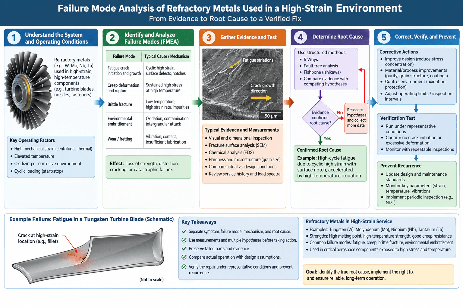 Can you explain the failure mode analysis of refractory metals used in a high-strain environment? diagram