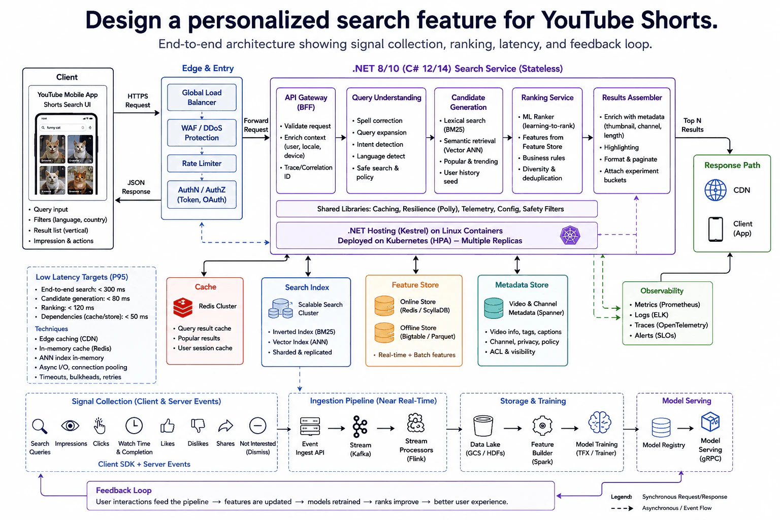 Design a personalized search feature for YouTube Shorts. diagram