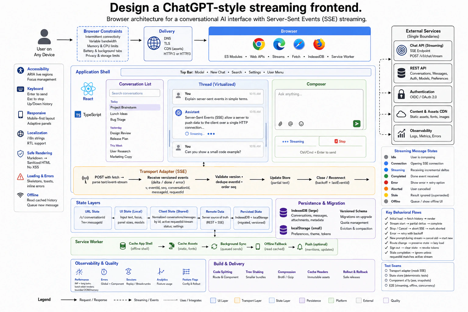 Design a ChatGPT-style streaming frontend. diagram