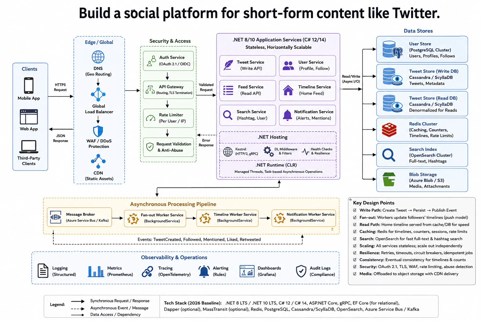 Build a social platform for short-form content like Twitter. diagram