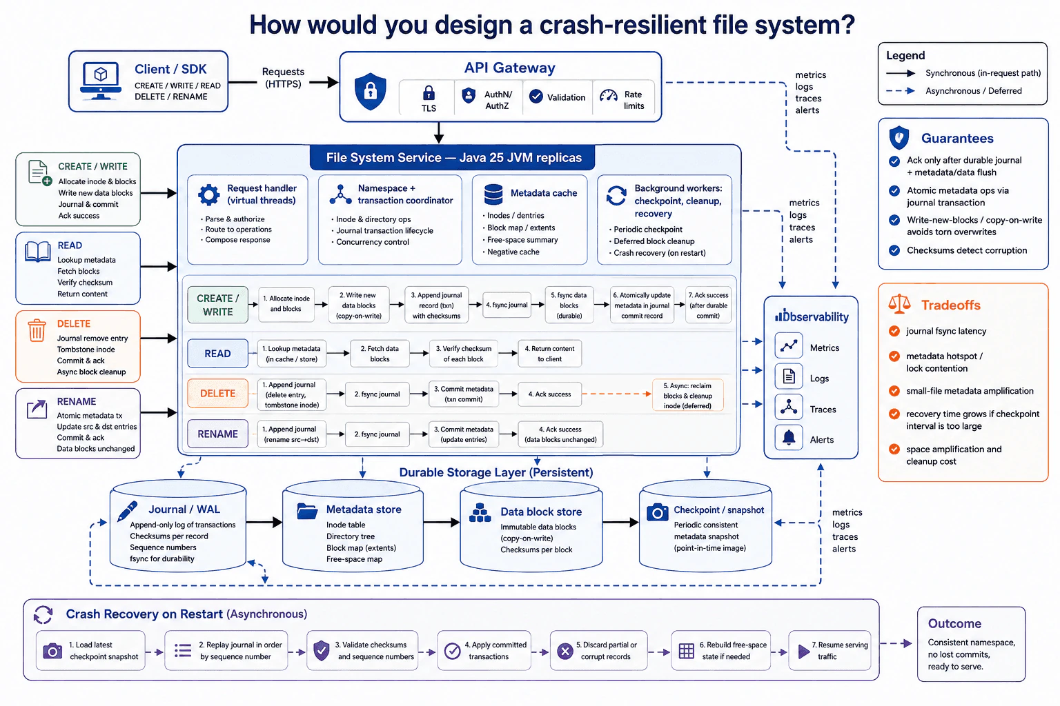 How would you design a crash-resilient file system? diagram