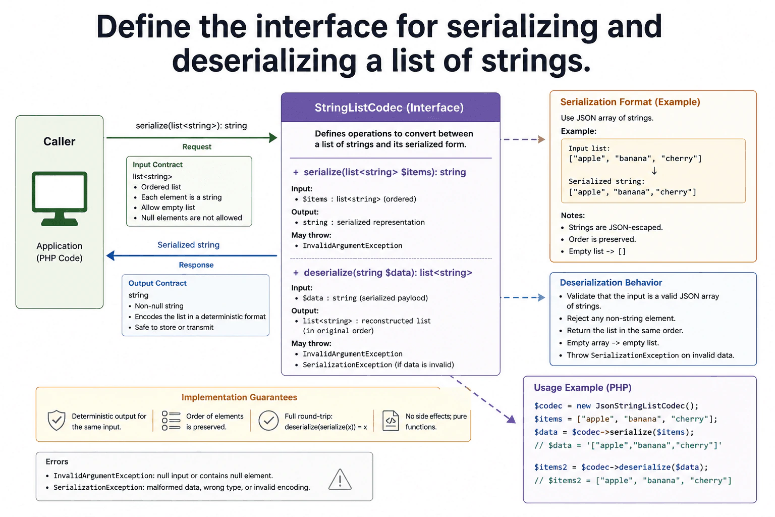 Define the interface for serializing and deserializing a list of strings. diagram