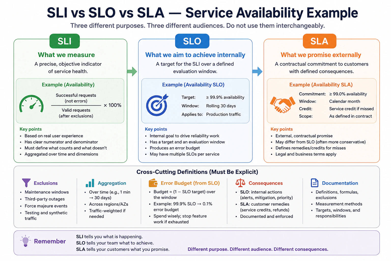 How do an SLI, SLO, and SLA differ? diagram