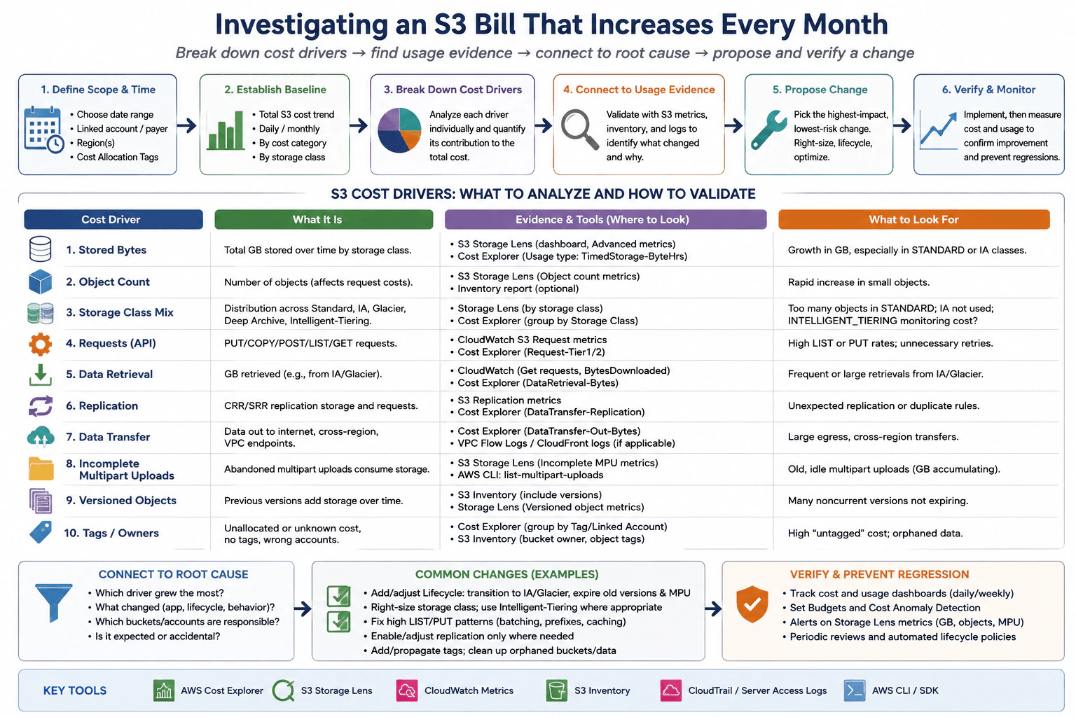 How would you investigate an S3 bill that increases every month? diagram