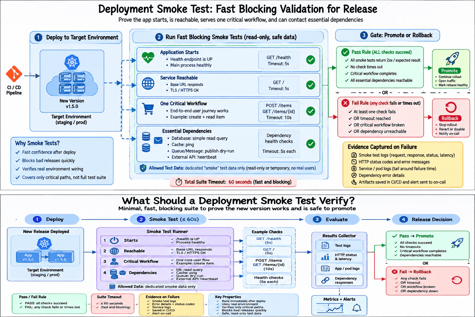 What should a deployment smoke test verify? diagram