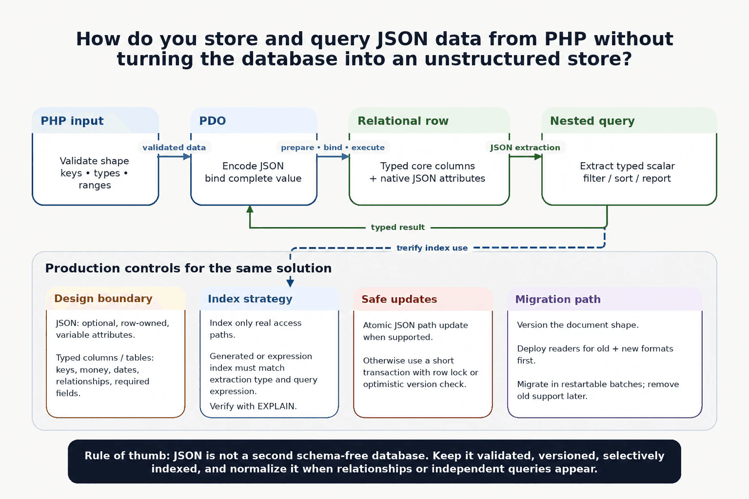 How do you store and query JSON data from PHP without turning the database into an unstructured store? diagram