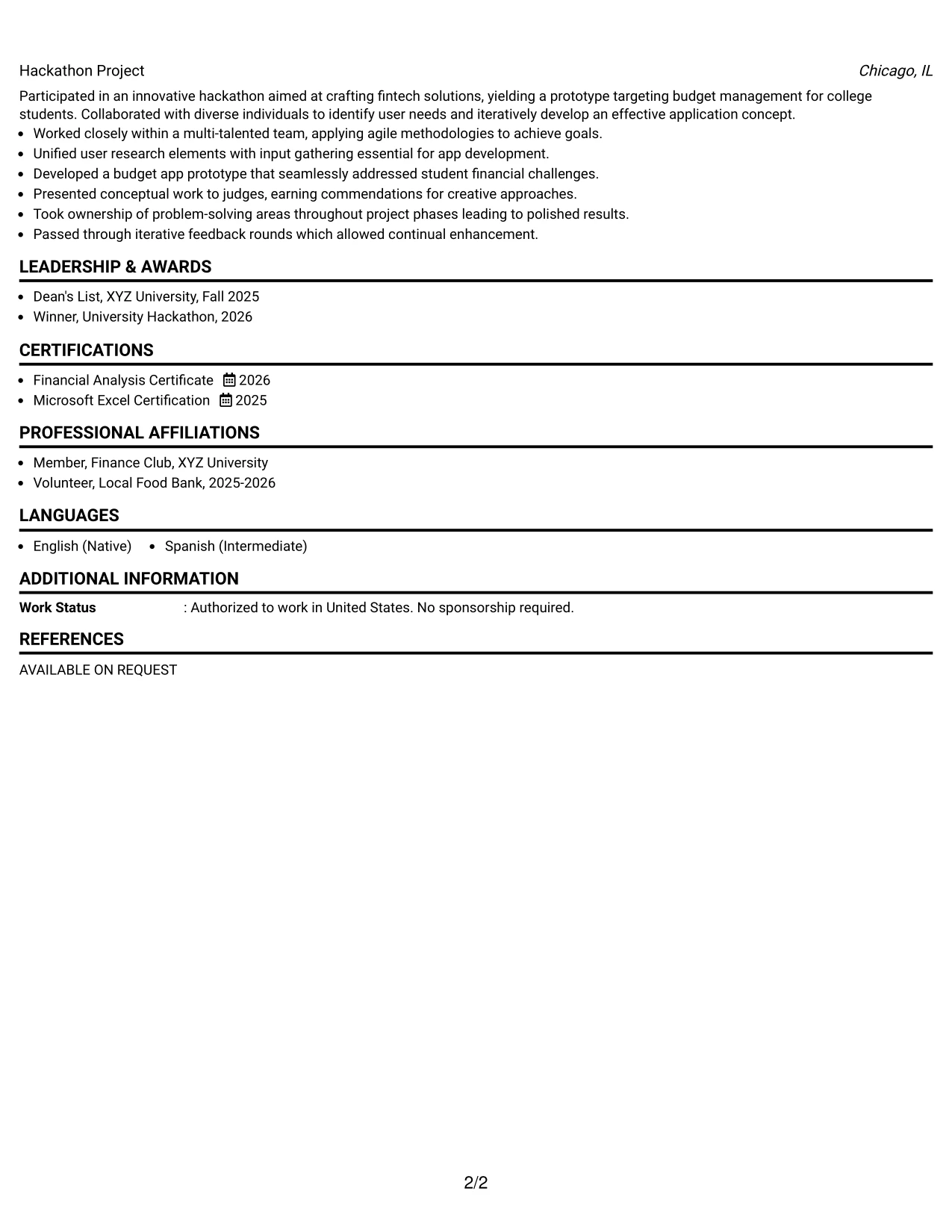 Resume Example Page 2