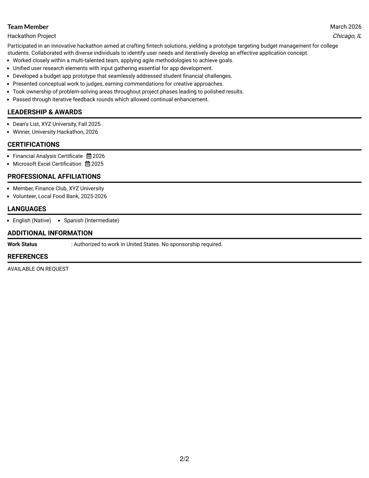 Resume Example Page 2