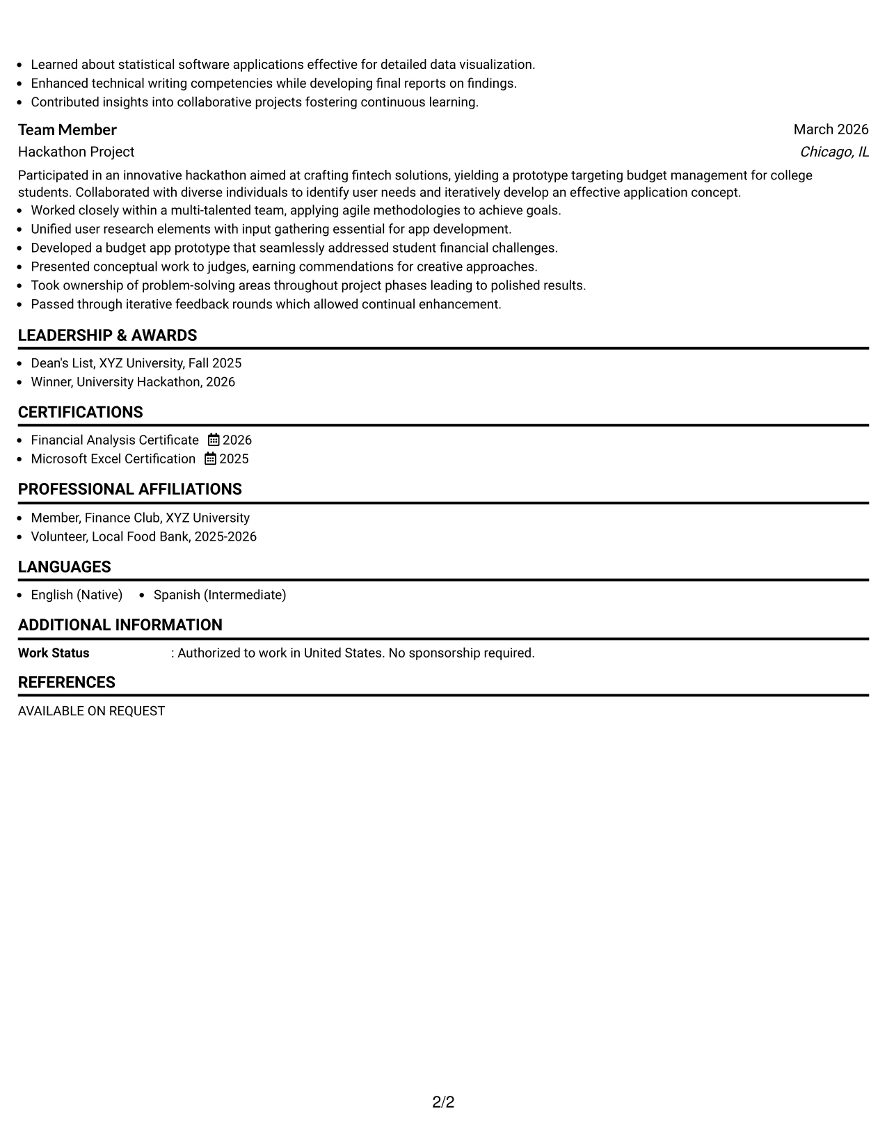 Resume Example Page 2