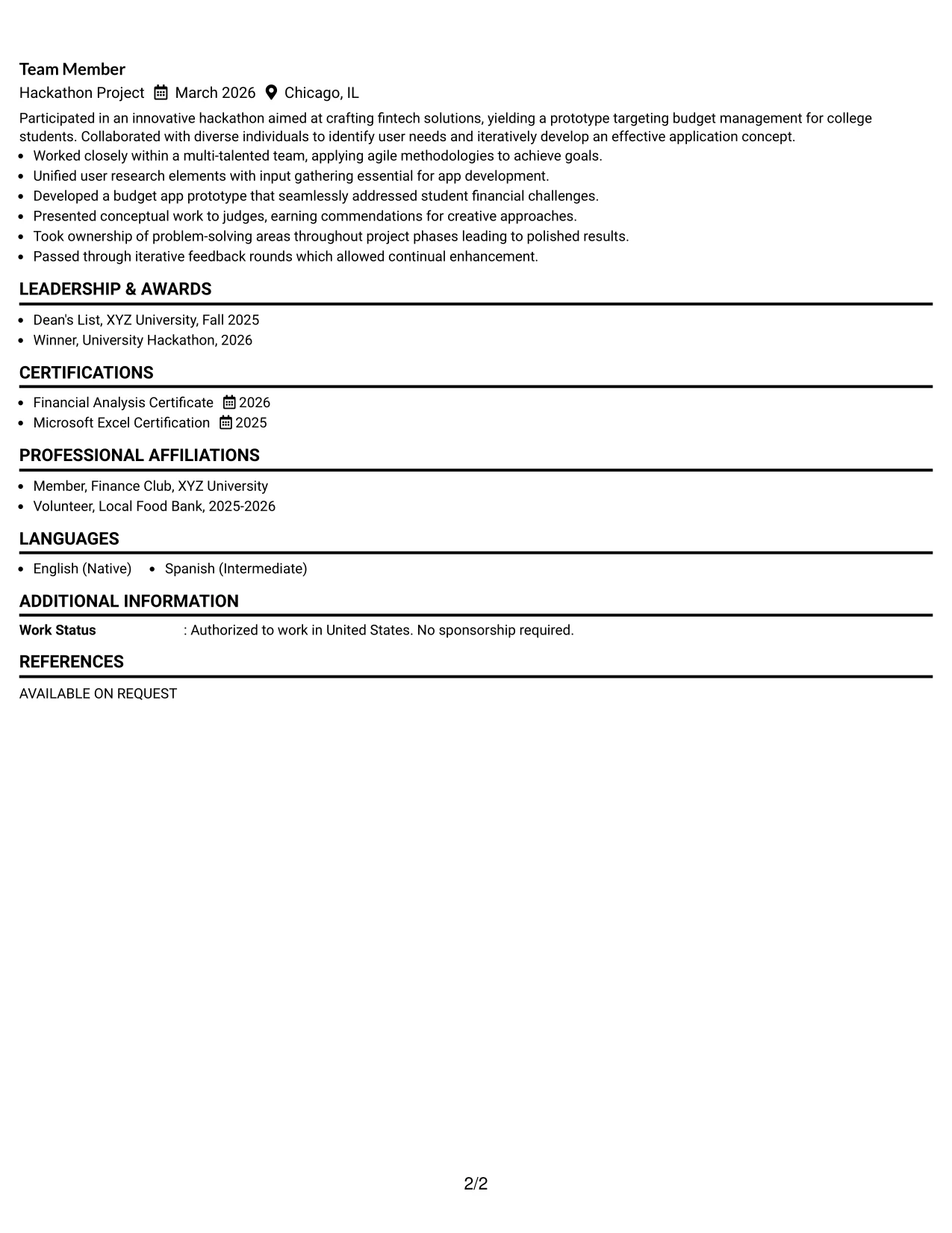 Resume Example Page 2