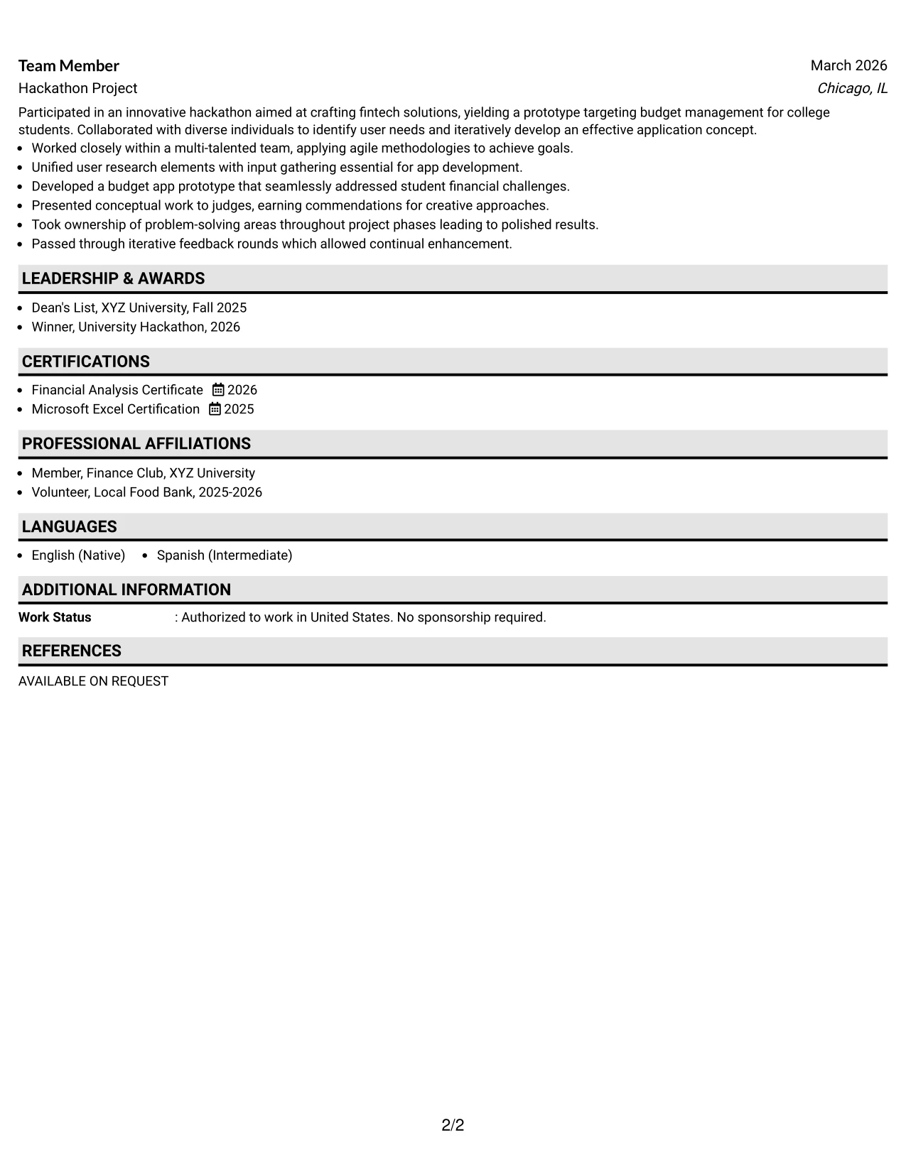 Resume Example Page 2