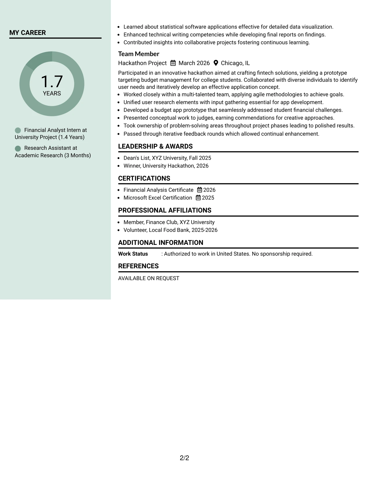Resume Example Page 2