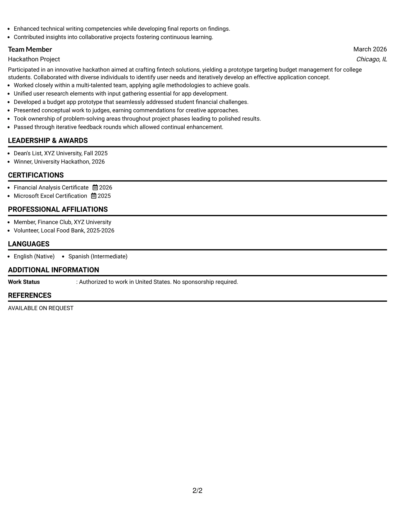 Resume Example Page 2