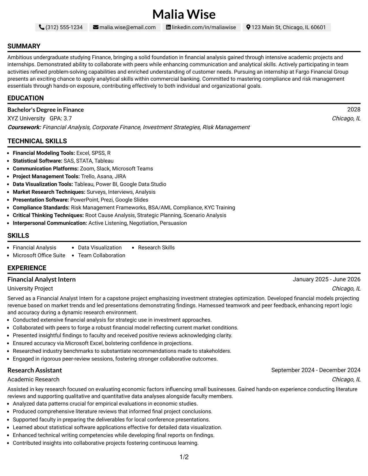 Resume Example Page 1