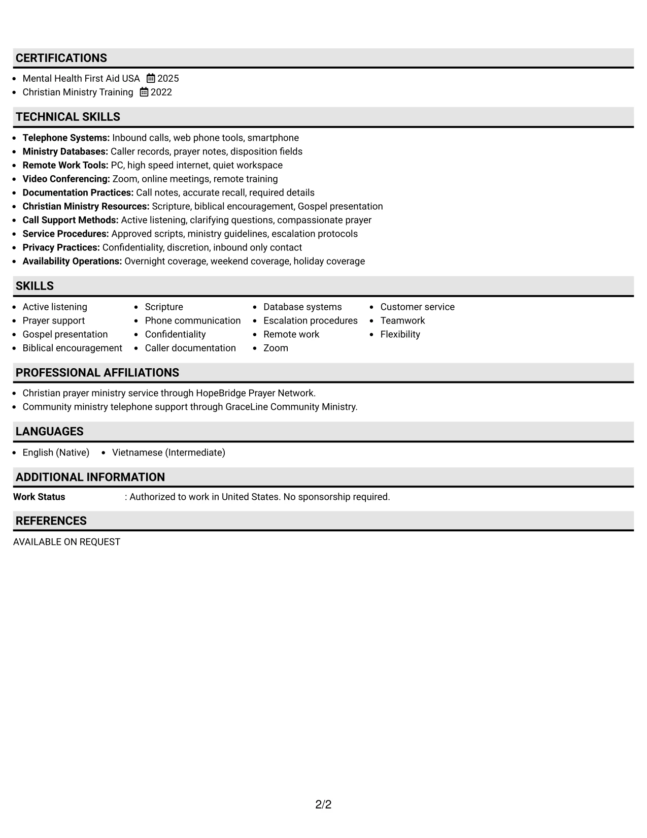 Resume Example Page 2