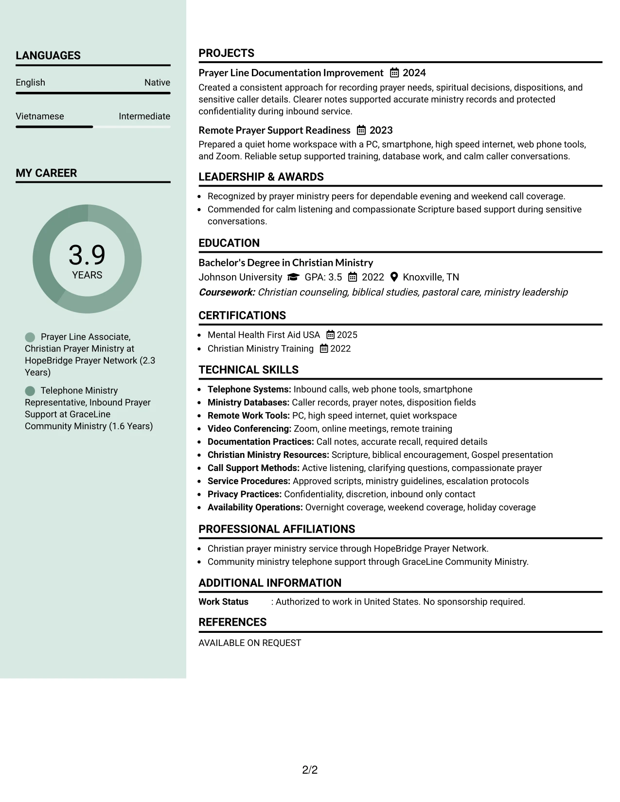 Resume Example Page 2