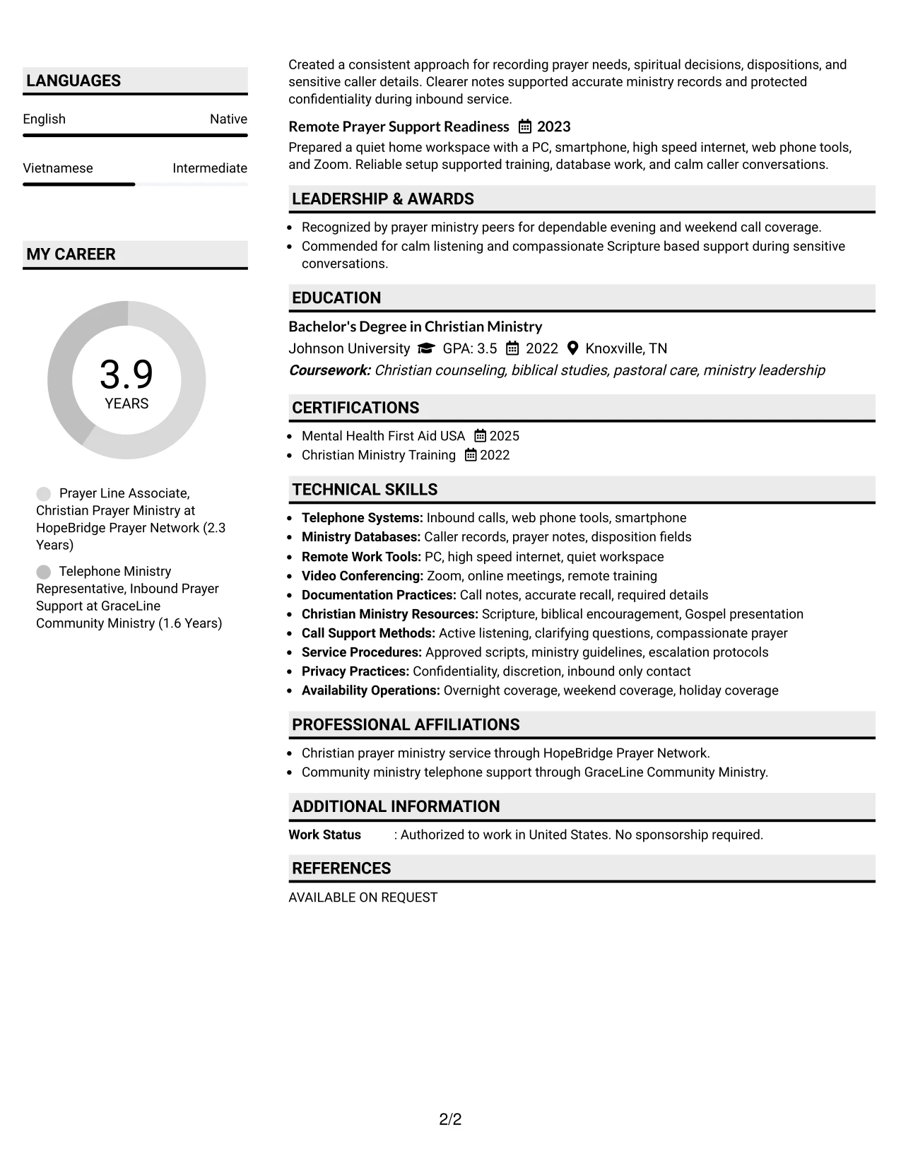 Resume Example Page 2