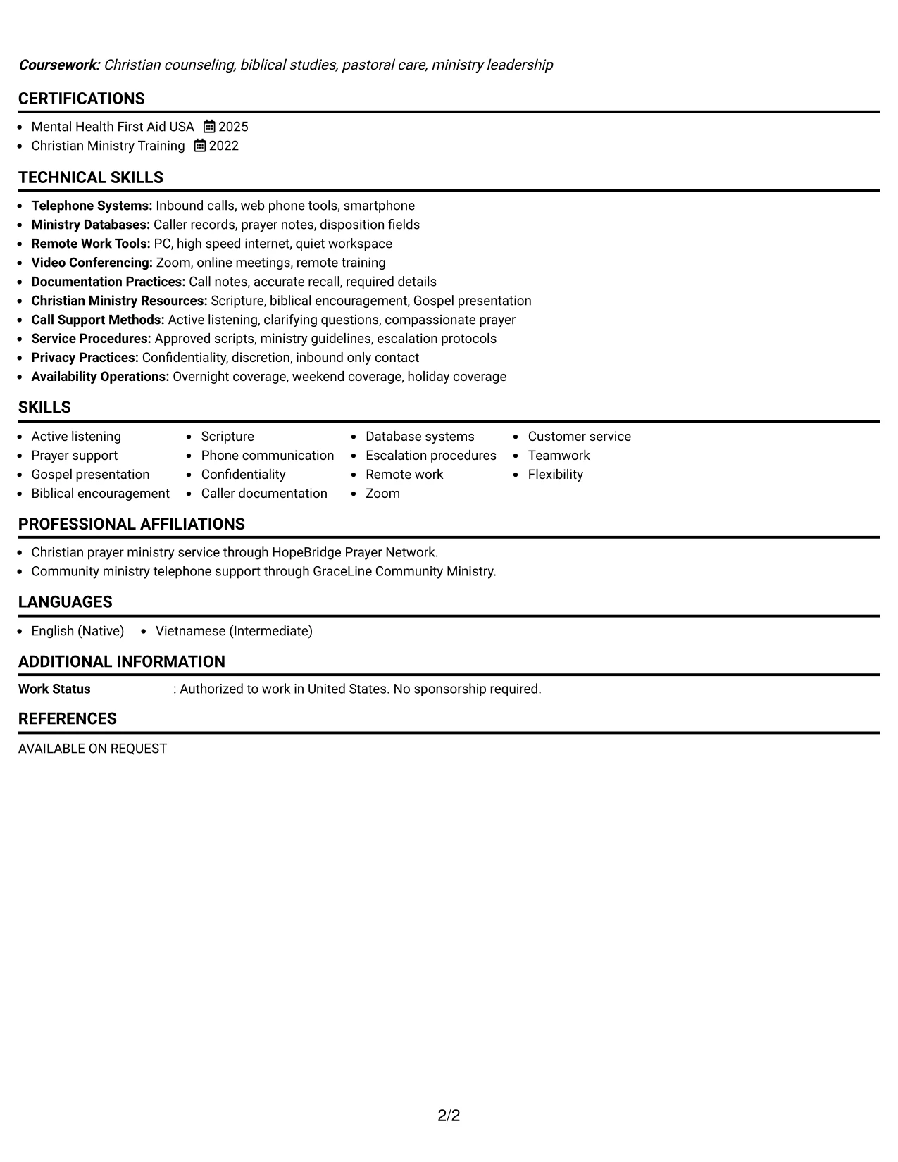 Resume Example Page 2