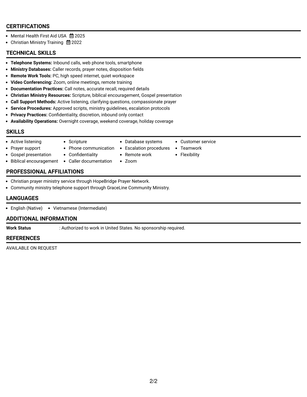 Resume Example Page 2