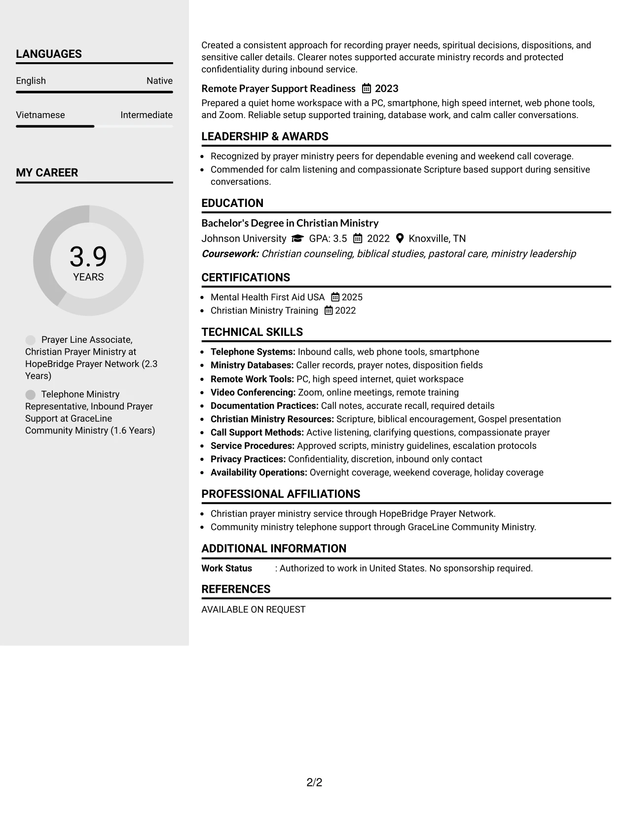 Resume Example Page 2