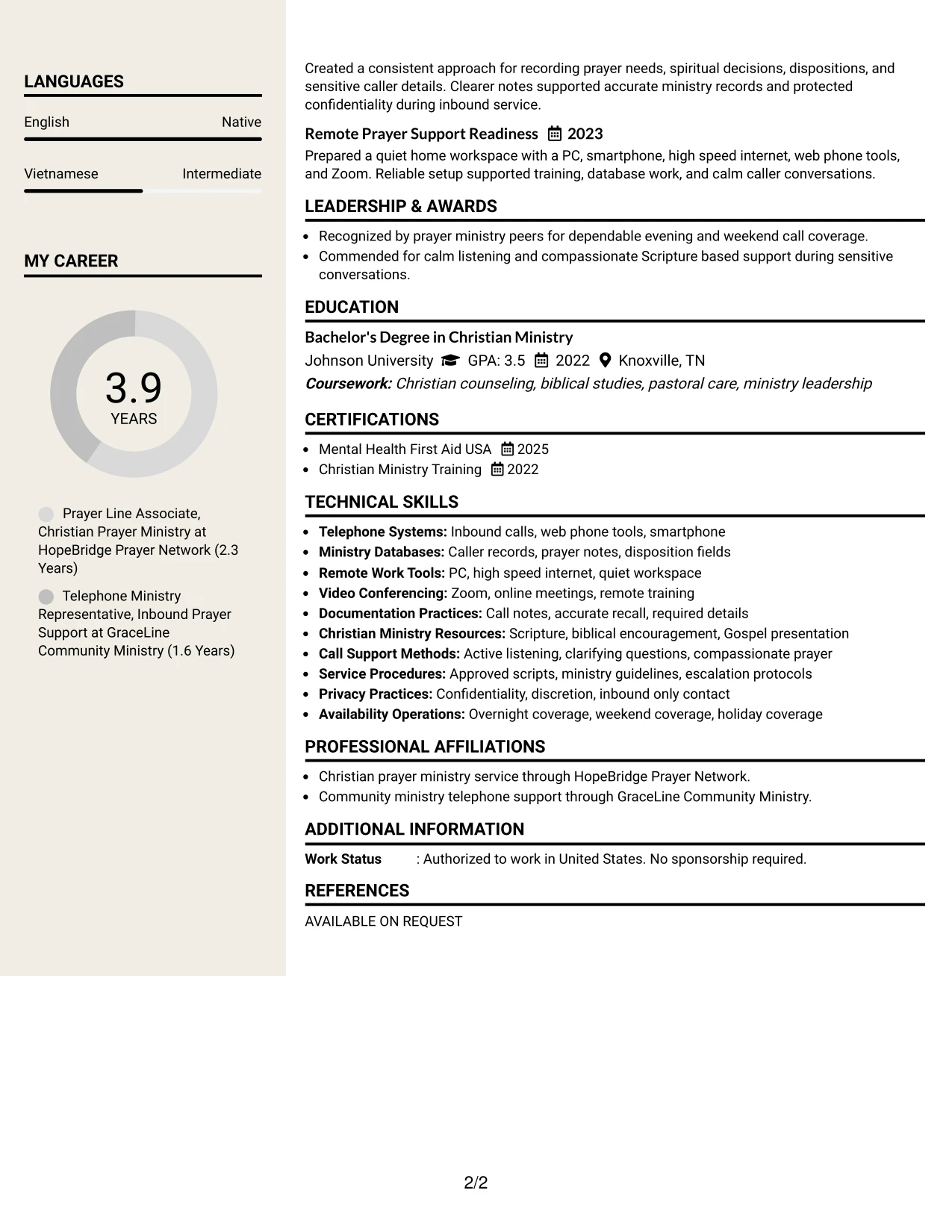 Resume Example Page 2