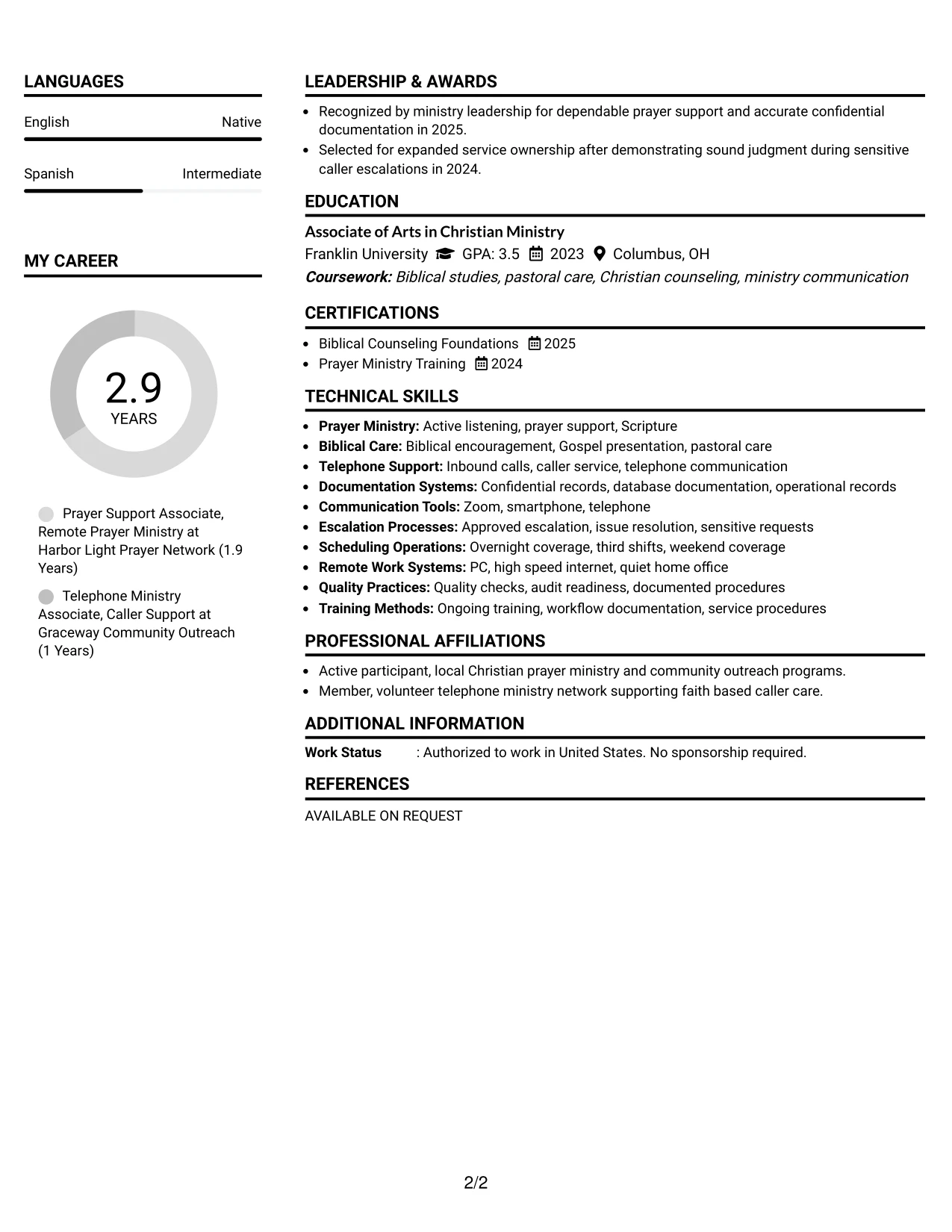 Resume Example Page 2