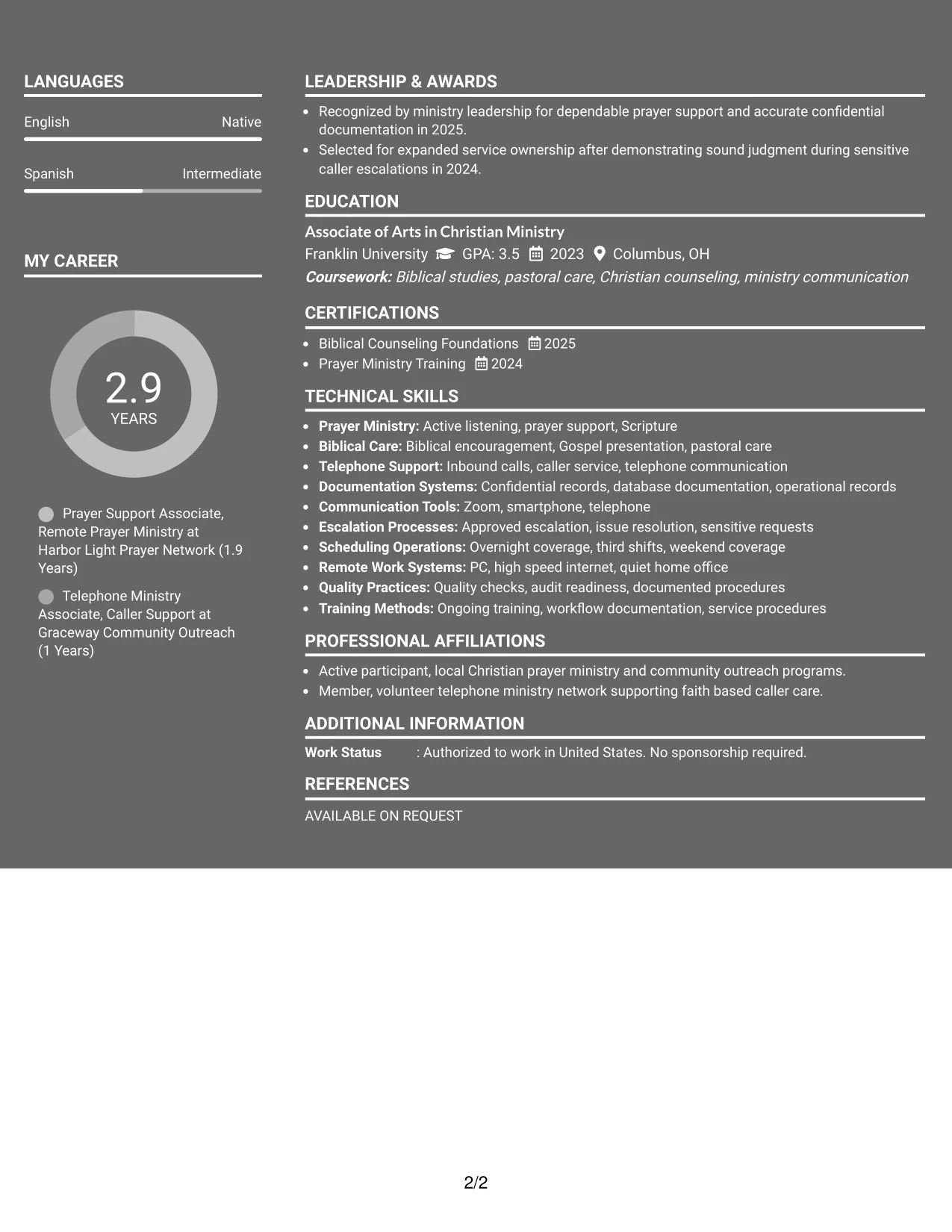 Resume Example Page 2