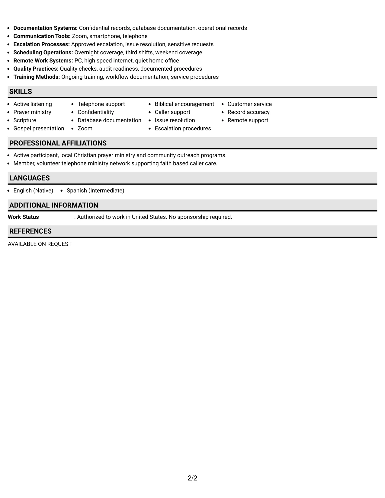 Resume Example Page 2