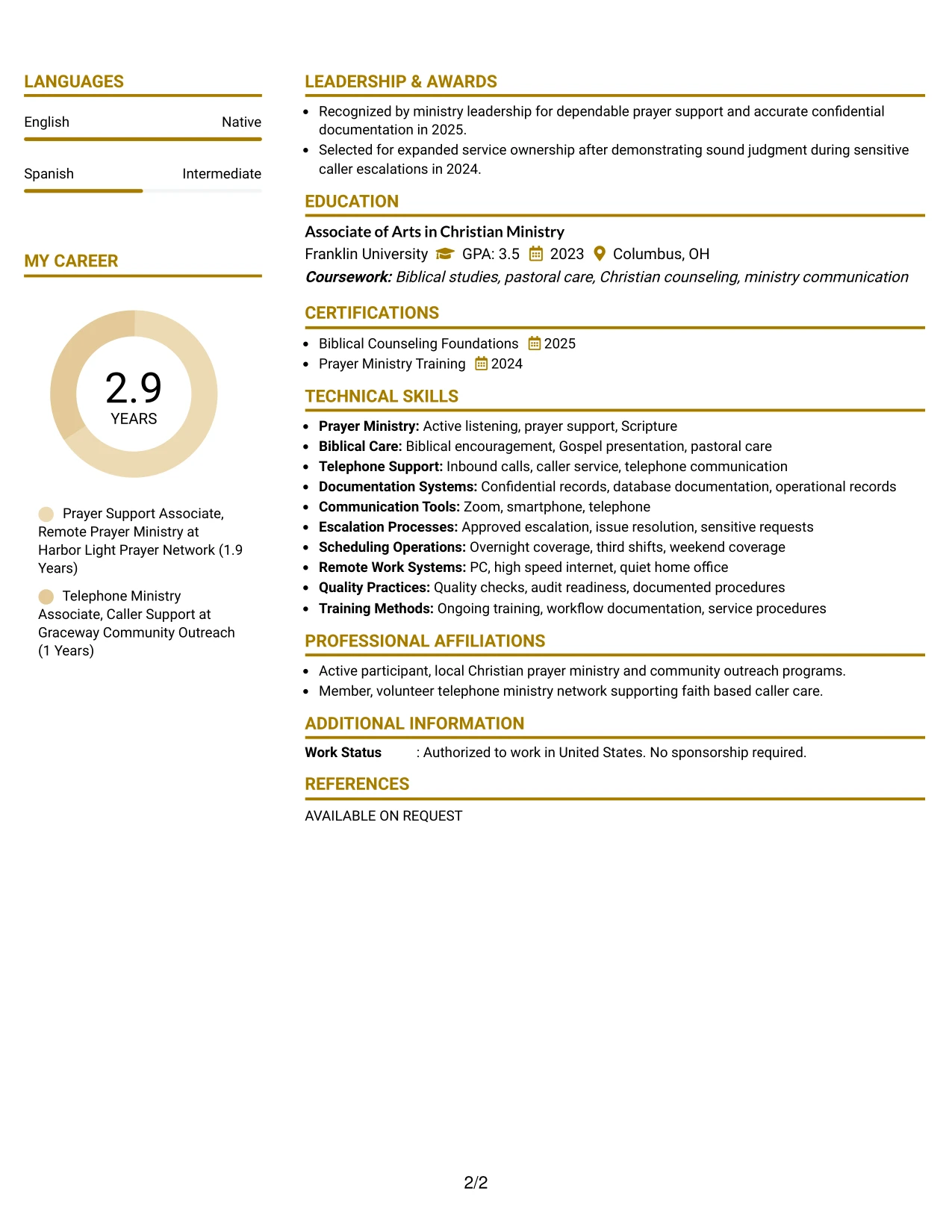 Resume Example Page 2
