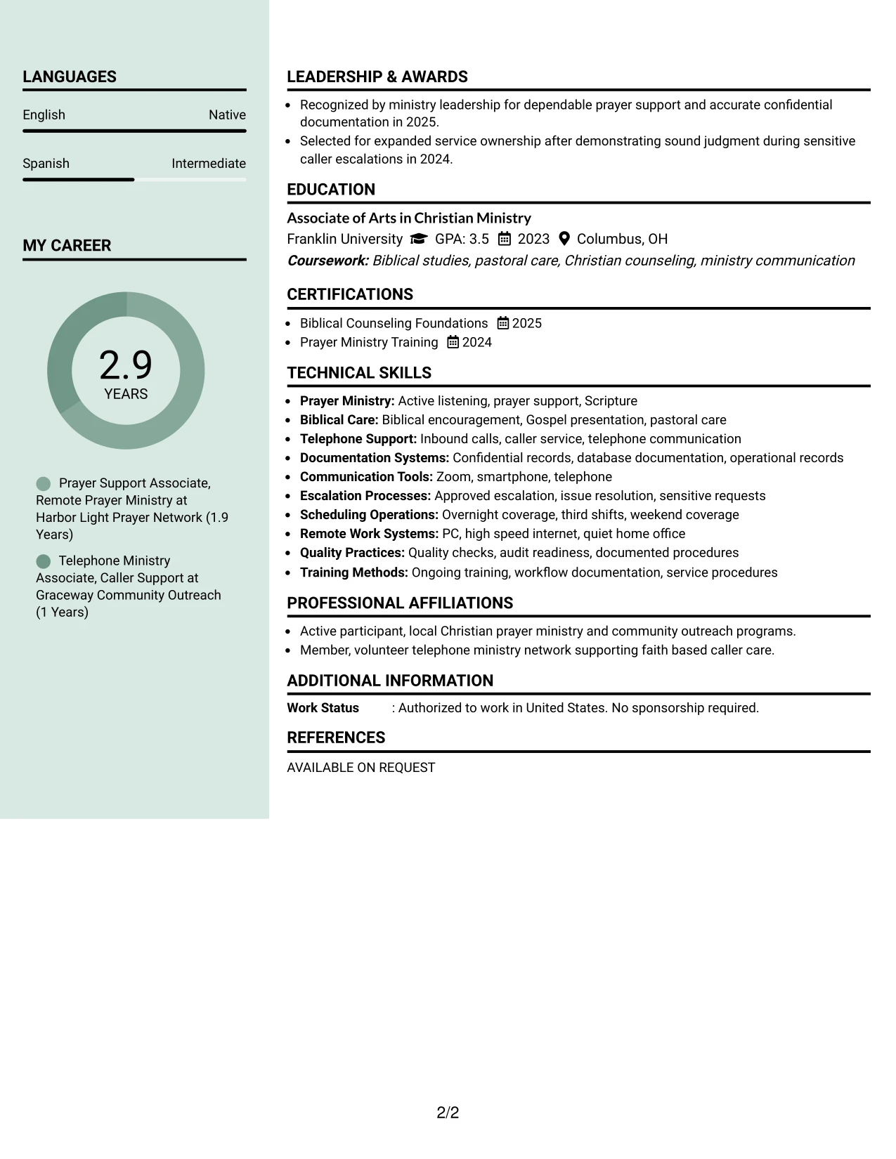 Resume Example Page 2