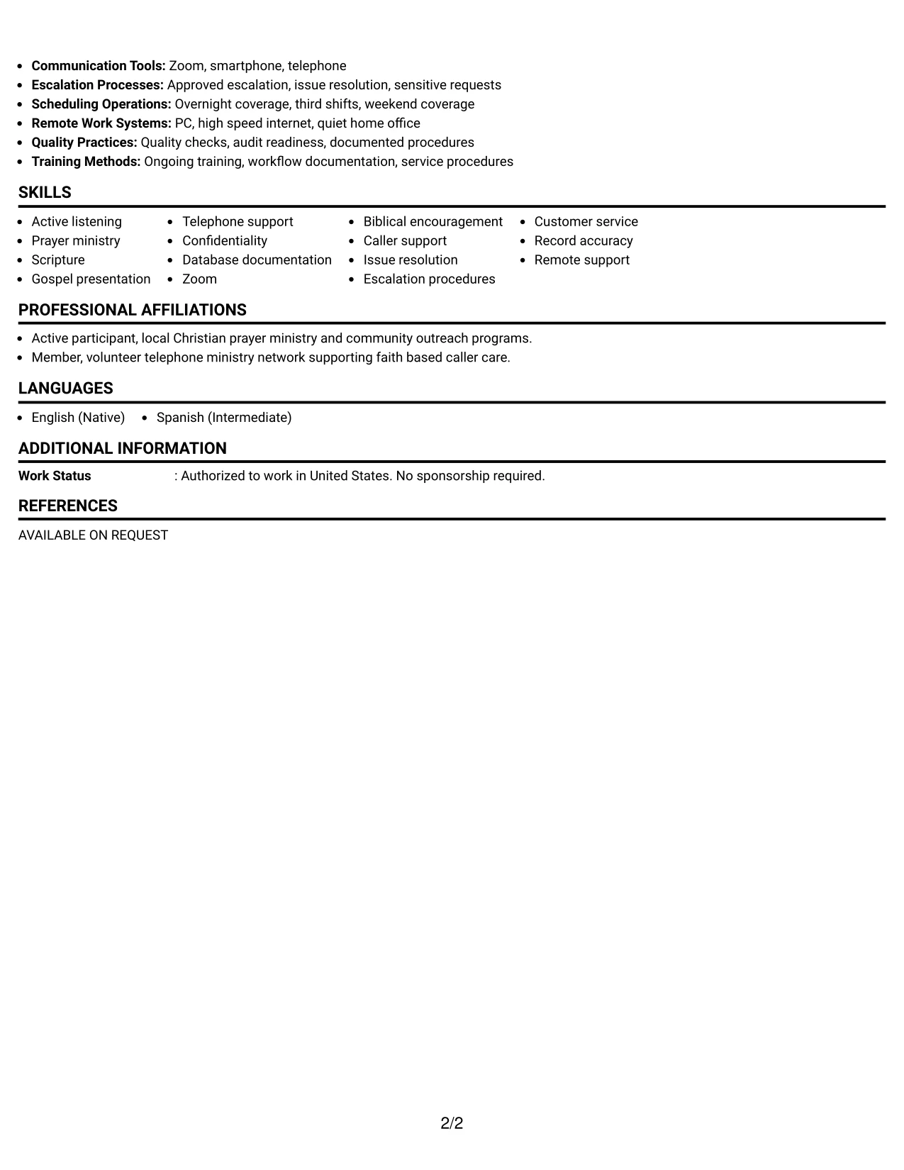 Resume Example Page 2