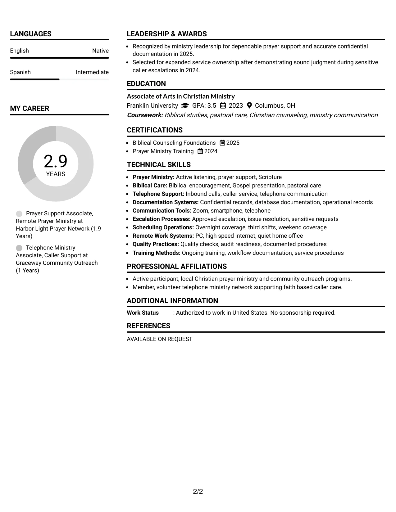Resume Example Page 2