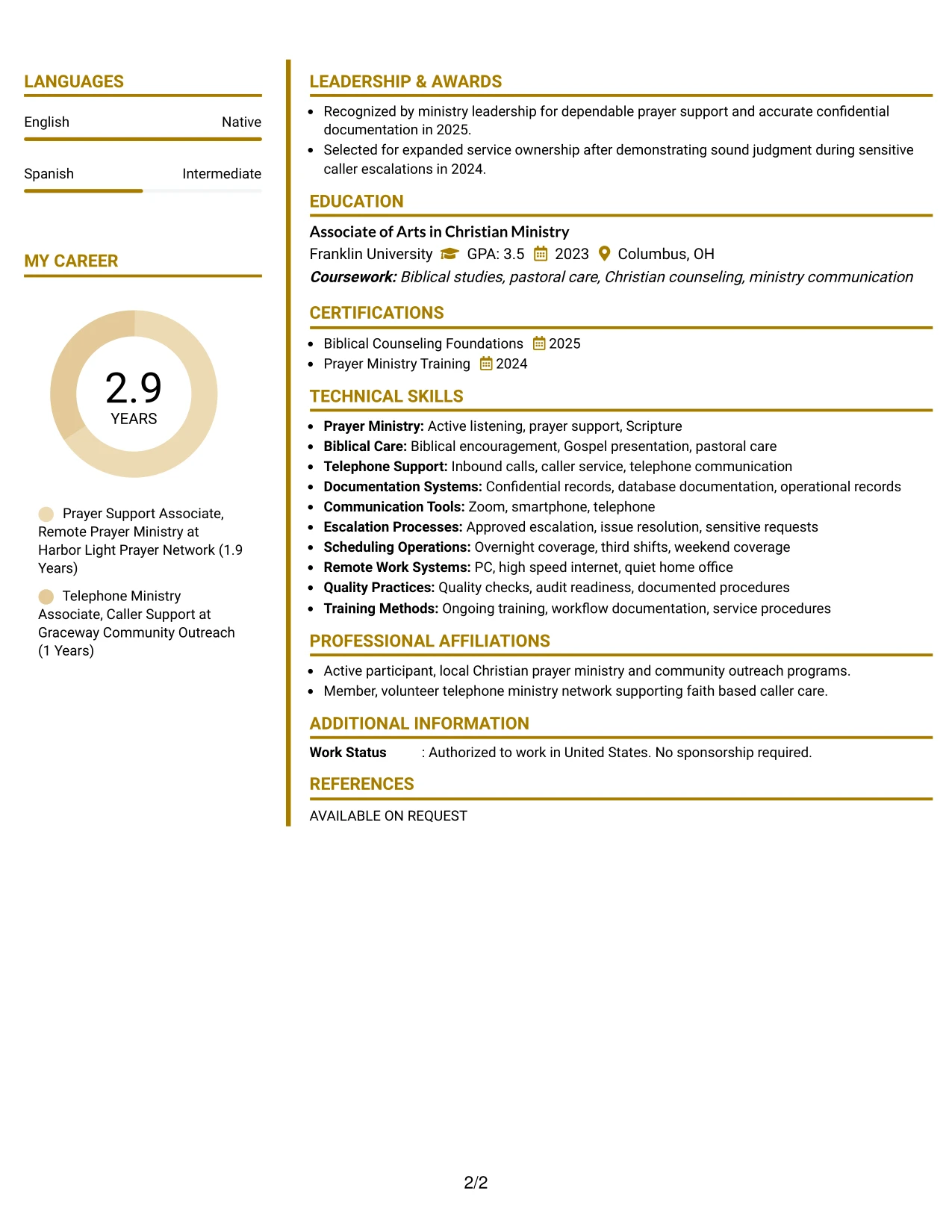 Resume Example Page 2