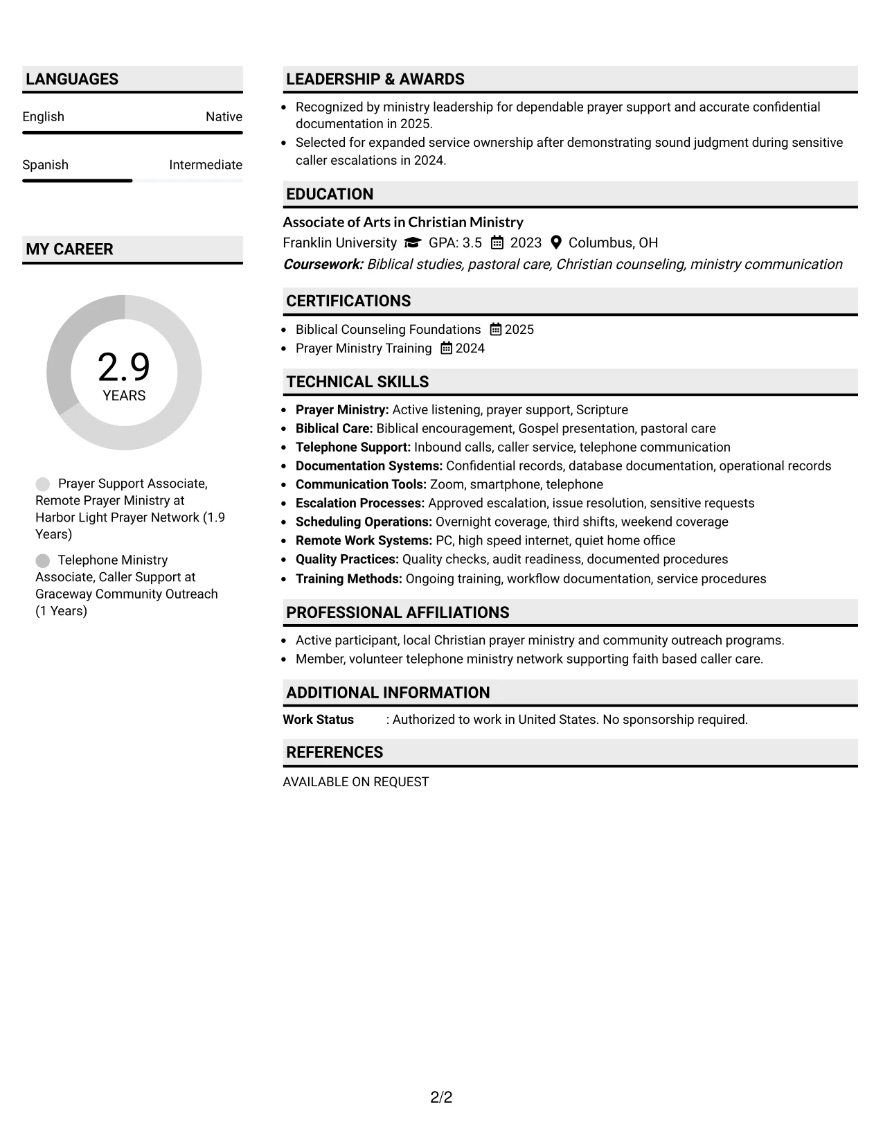 Resume Example Page 2