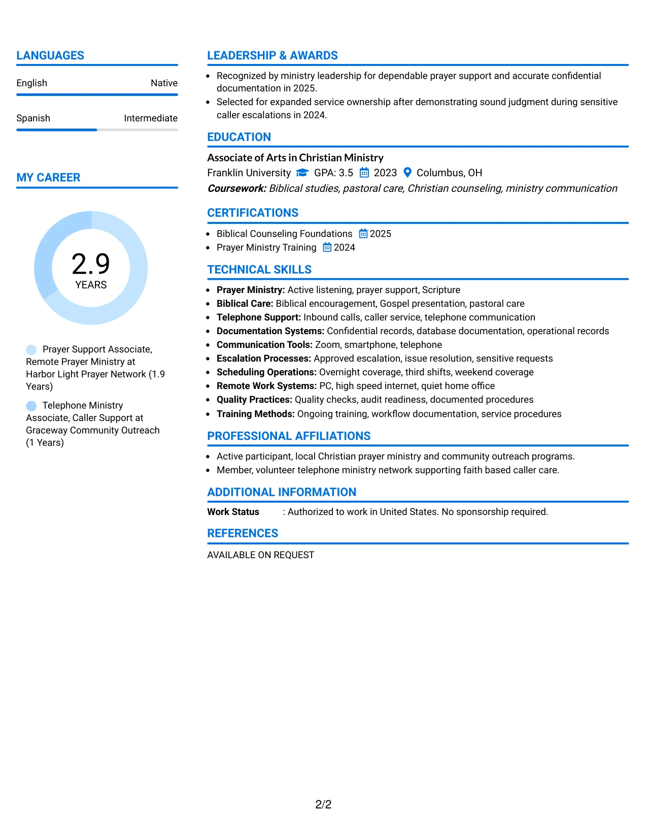 Resume Example Page 2