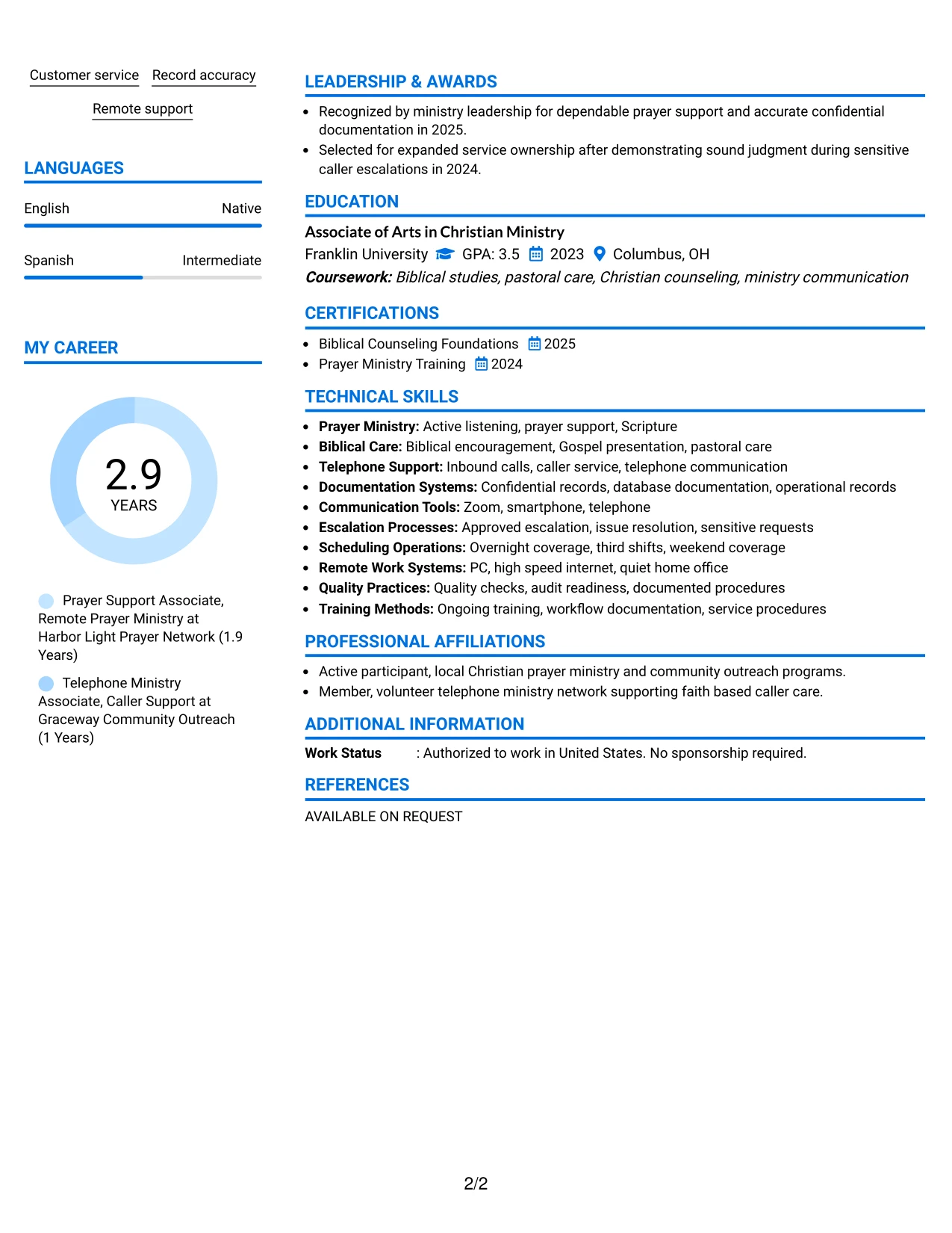 Resume Example Page 2