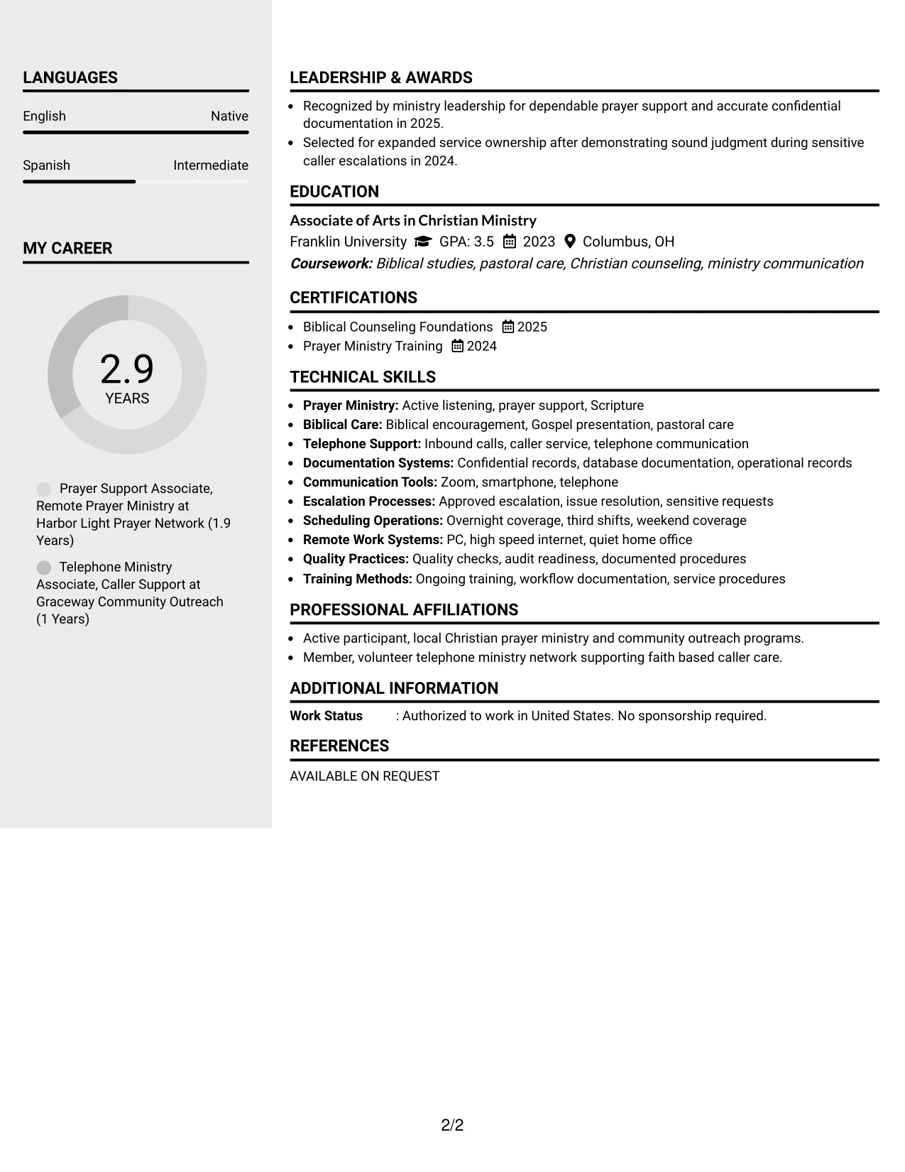 Resume Example Page 2