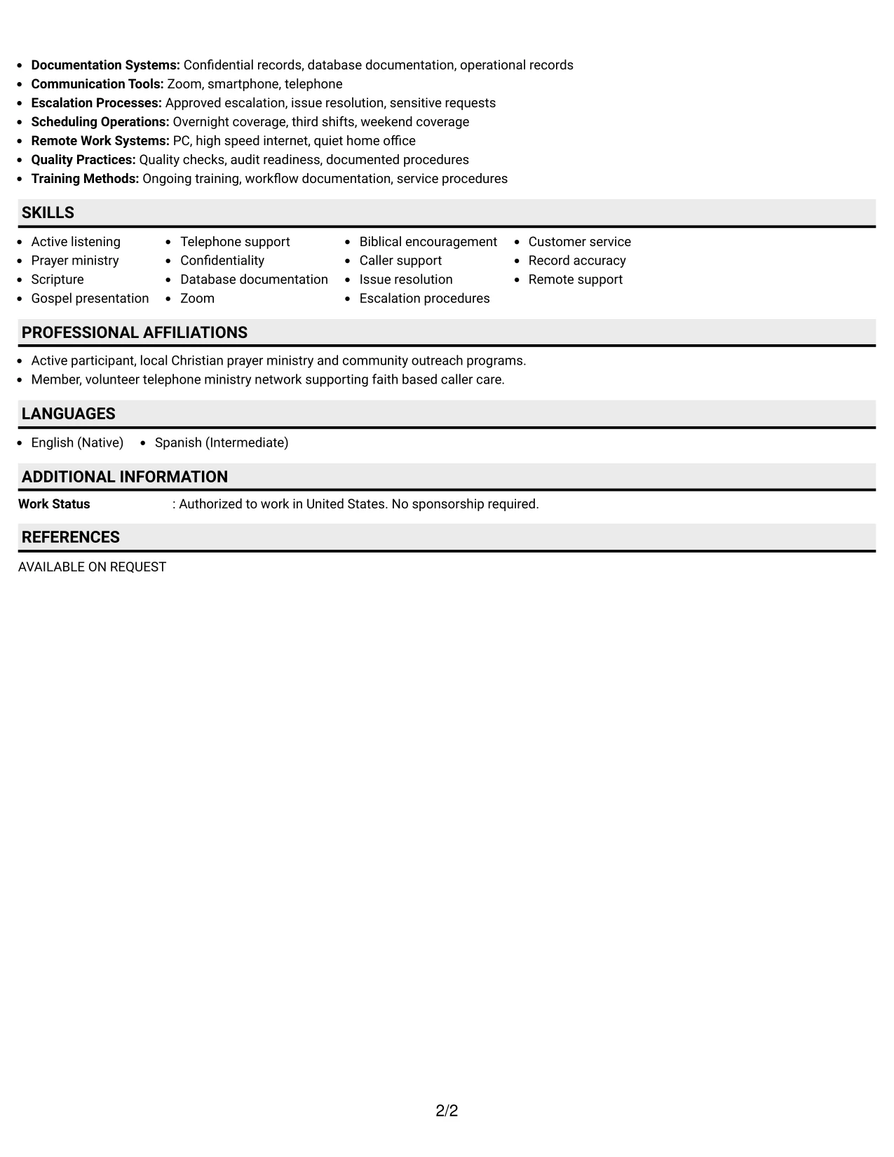 Resume Example Page 2