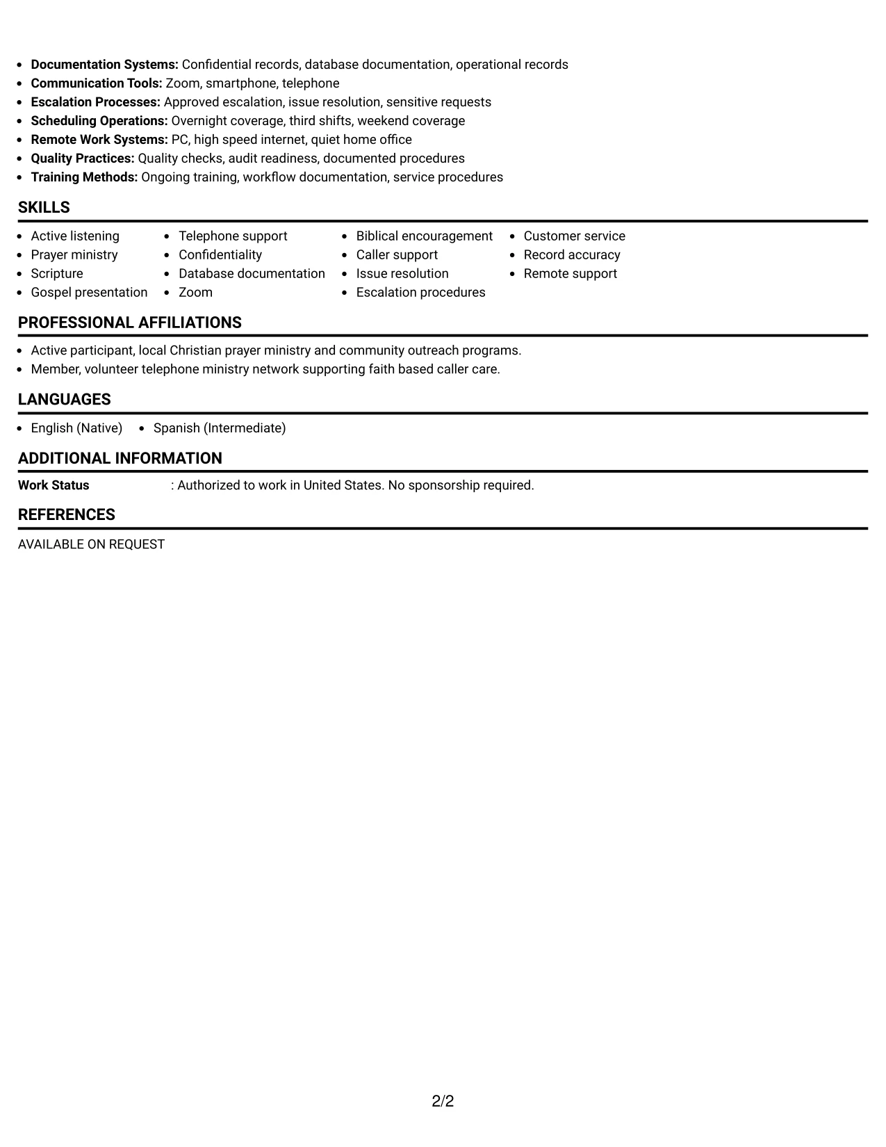 Resume Example Page 2