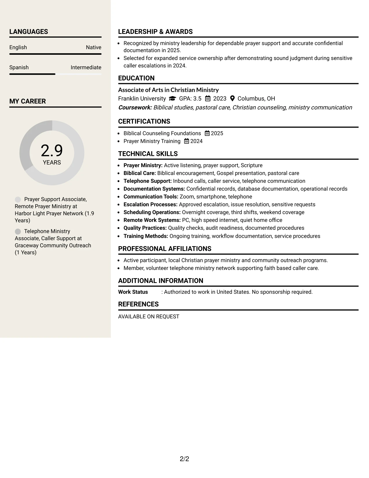 Resume Example Page 2