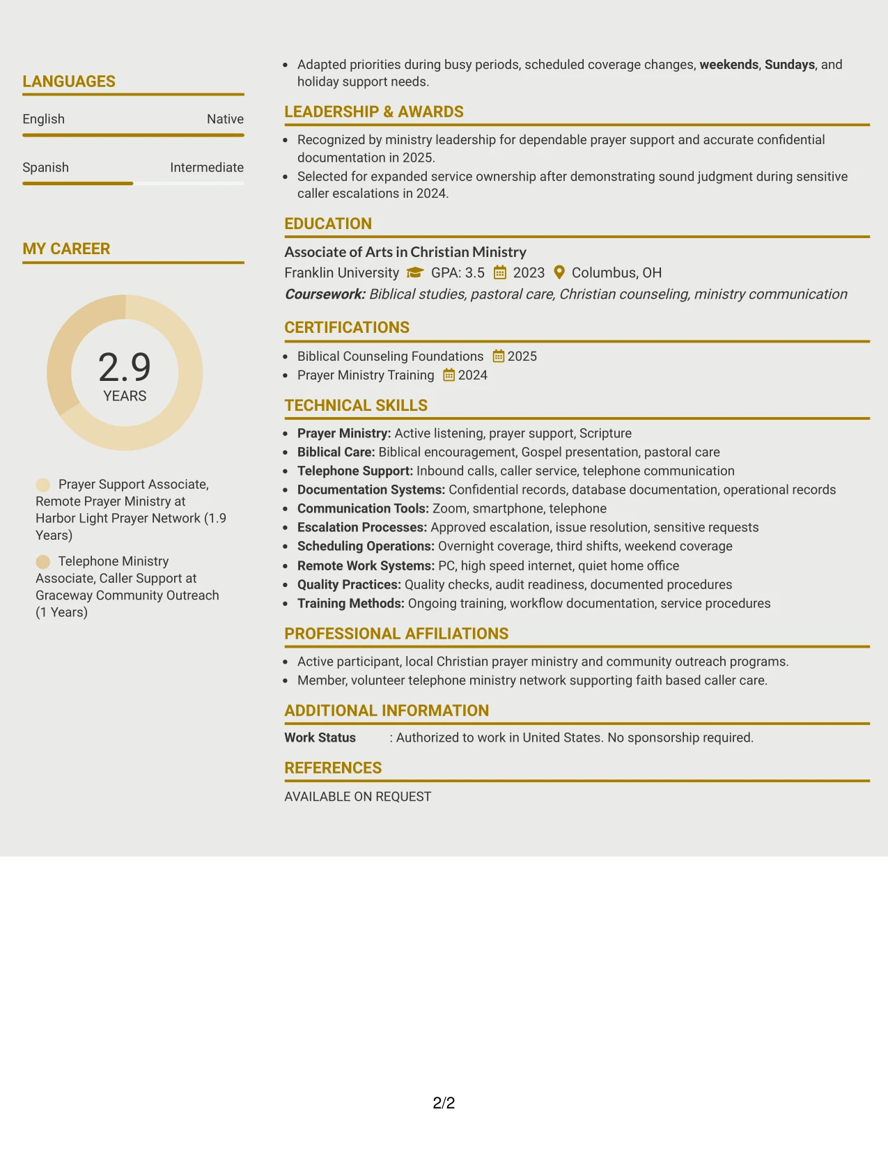Resume Example Page 2