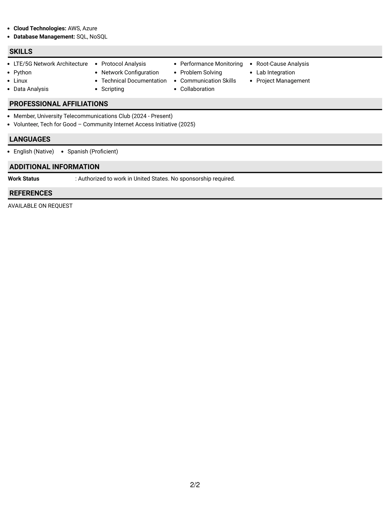 Resume Example Page 2