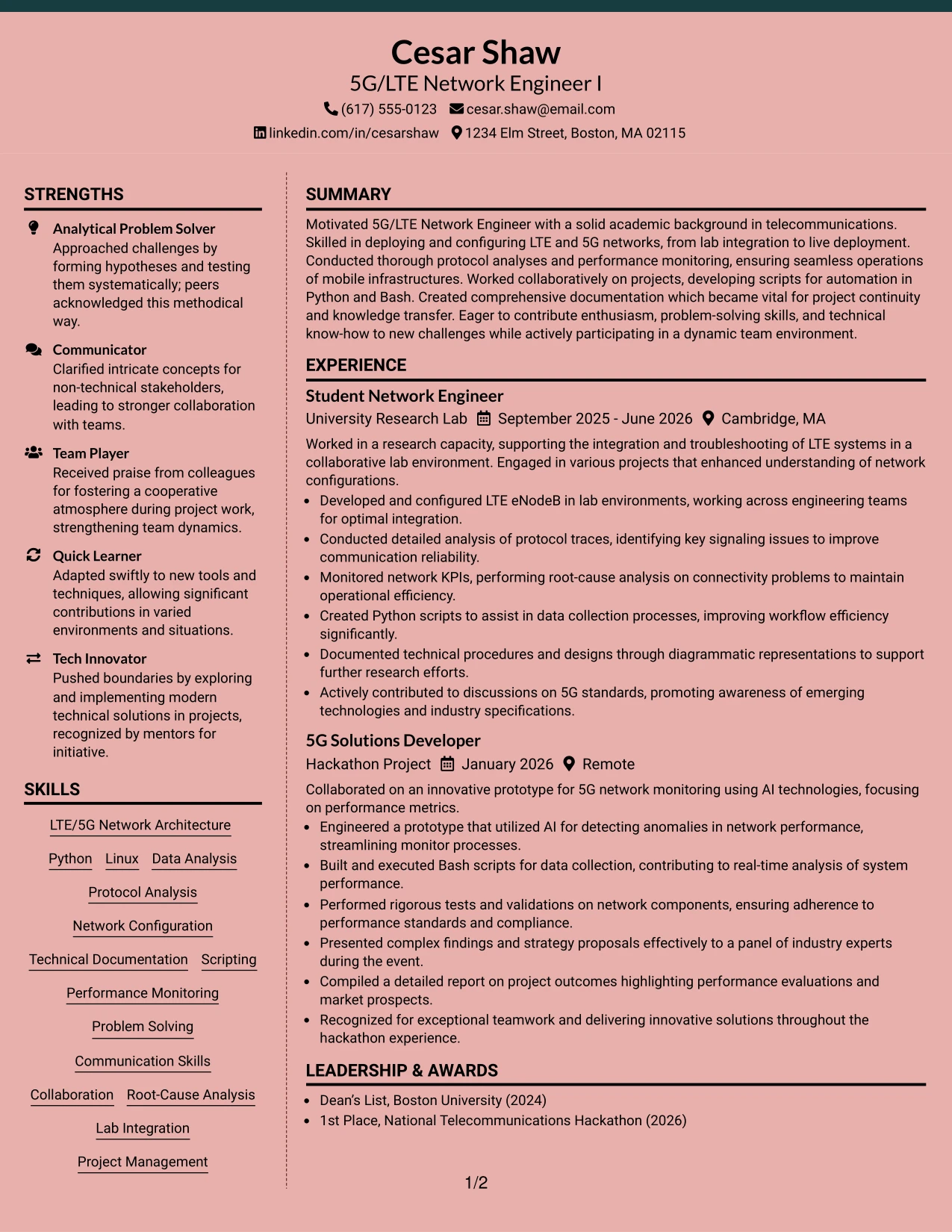 Resume Example Page 1