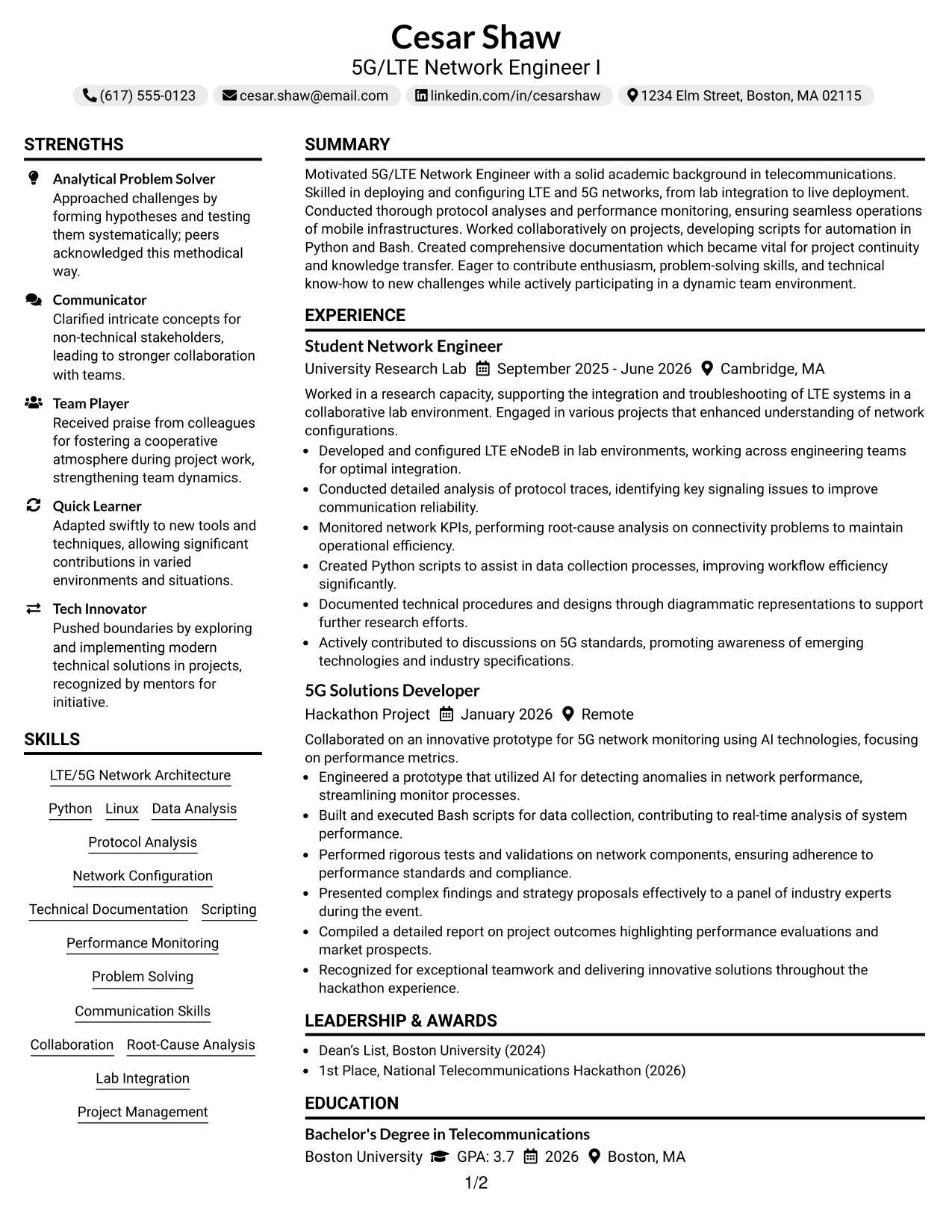 Resume Example Page 1