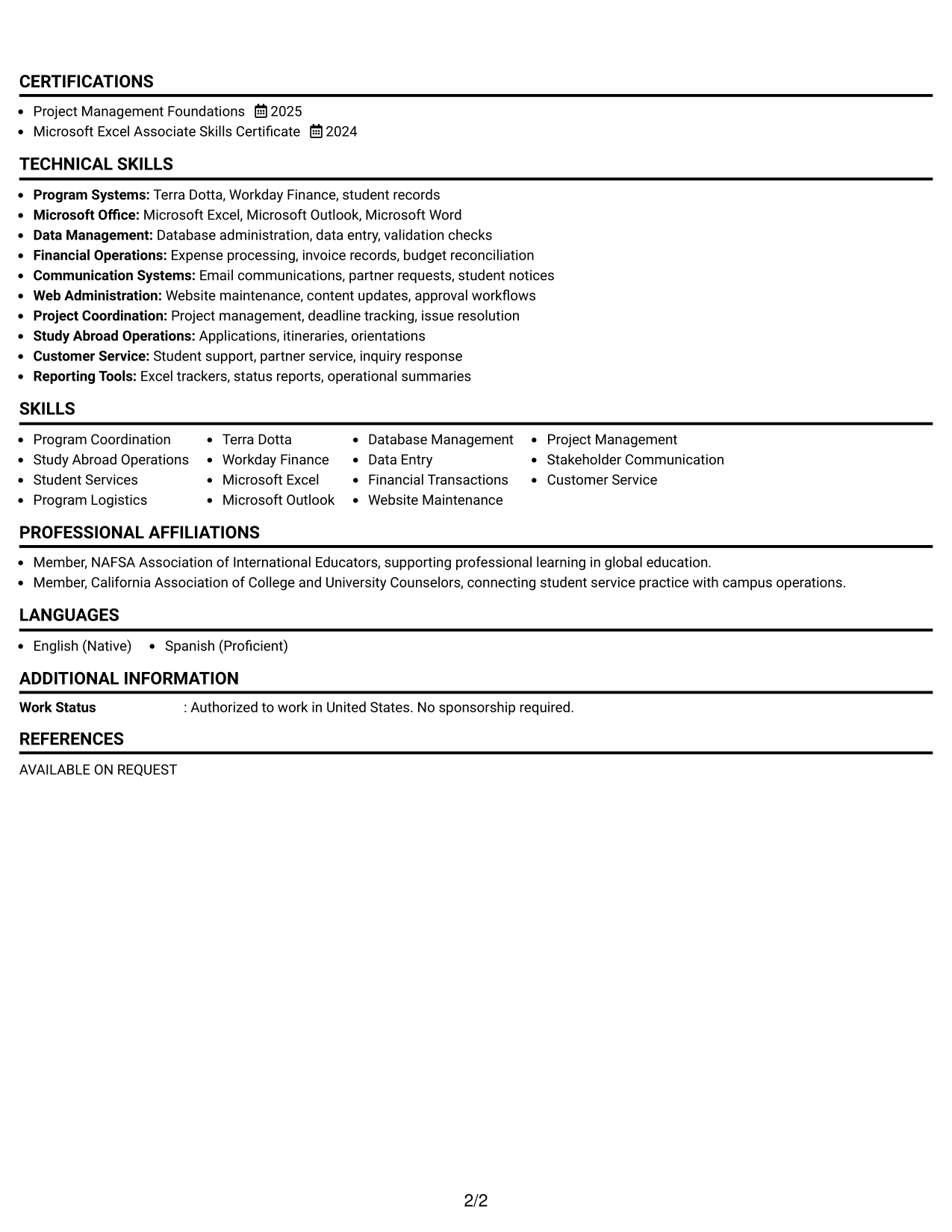 Resume Example Page 2
