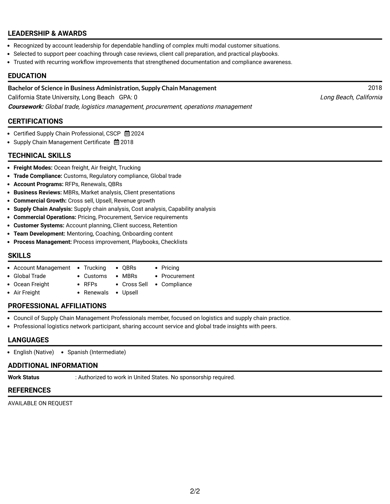 Resume Example Page 2